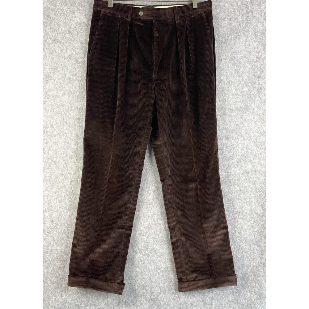 Vintage Paul Stuart Corduroy Pants Mens 34x30 Brown Pleated Cuffed Trouser